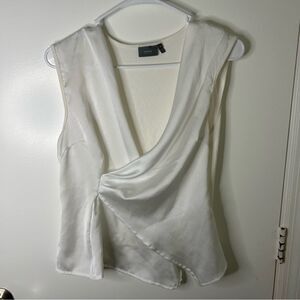 B. Young | White satin sleeveless wrap blouse | medium